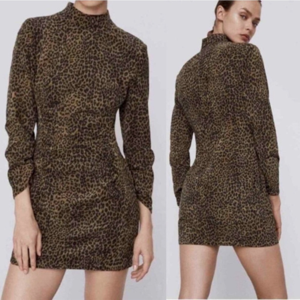 Zara Leopard Print Long Sleeve Dress